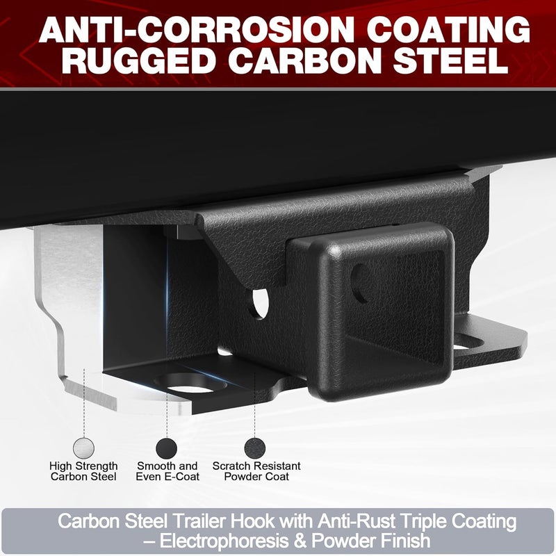 longsen Tow Hitch Receiver Fits for Lexus GX460 2010-2024 - Class 3 Trailer Hitch with 2-Inch Receiver, Rear Bumper Towing Kit with Cover, Black Powder-Coated Steel - Image 3